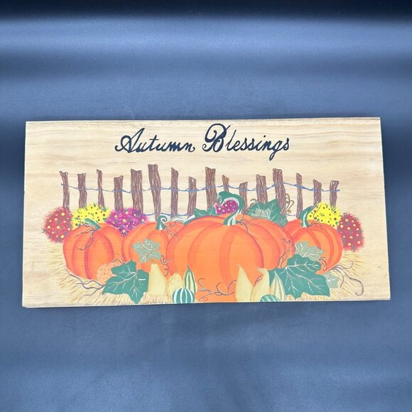 Autumn Decor Hand Painted Wooden Sign Autumn Blessings With Pumpkins Mums Fall - Picture 2 of 8